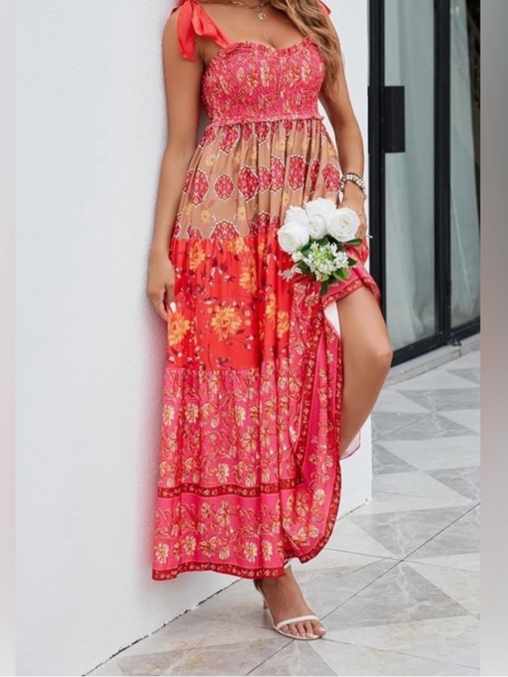 Amazon Pink and Red Floral Maxi Dress - Picture 5 of 7